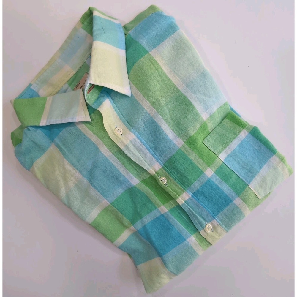 Masons Shirt Mens XL Plaid Long Sleeve Button Down Italian Green Blue Check
